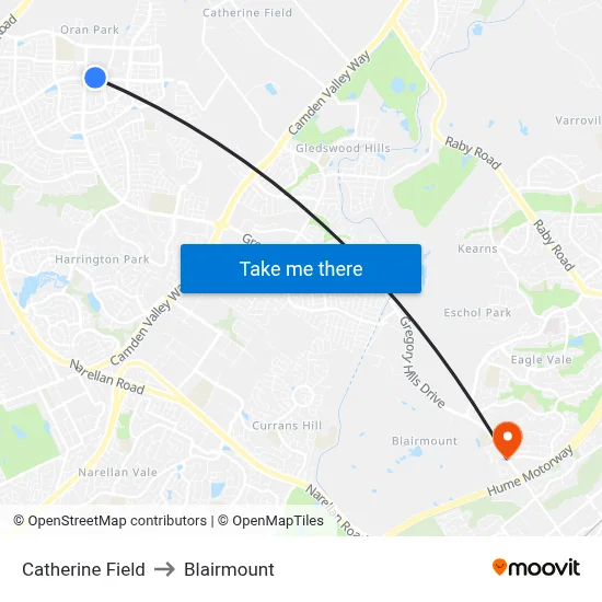 Catherine Field to Blairmount map