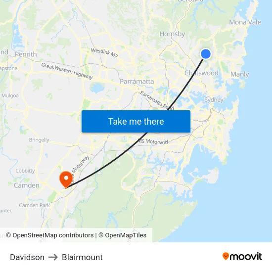 Davidson to Blairmount map