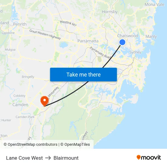 Lane Cove West to Blairmount map
