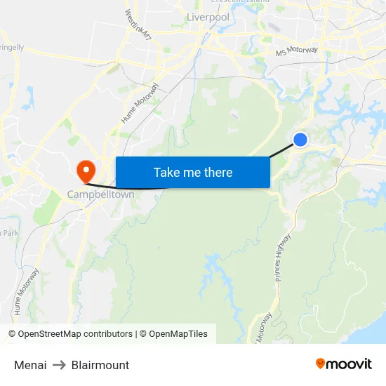 Menai to Blairmount map