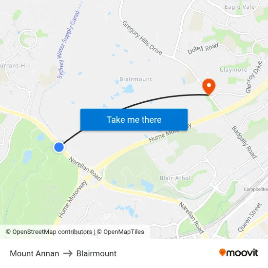 Mount Annan to Blairmount map