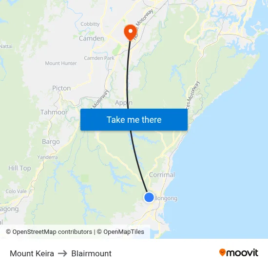 Mount Keira to Blairmount map