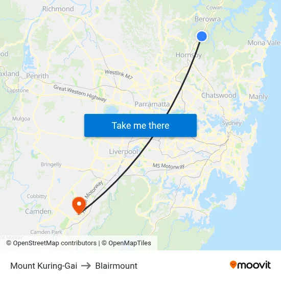 Mount Kuring-Gai to Blairmount map