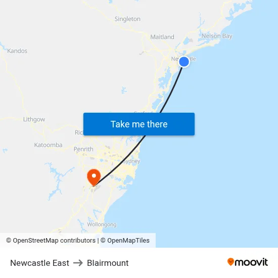Newcastle East to Blairmount map