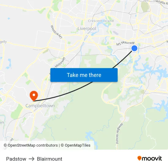 Padstow to Blairmount map