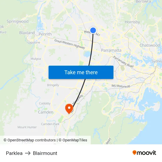 Parklea to Blairmount map