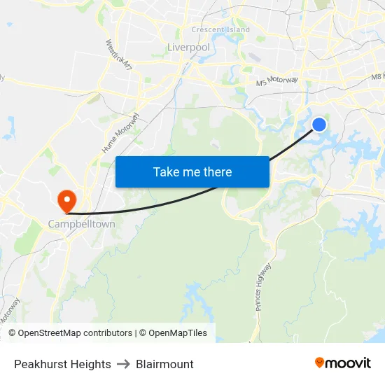 Peakhurst Heights to Blairmount map