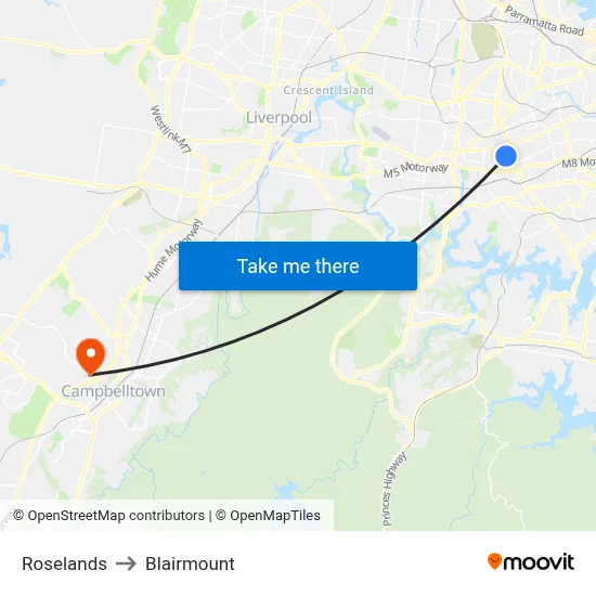 Roselands to Blairmount map