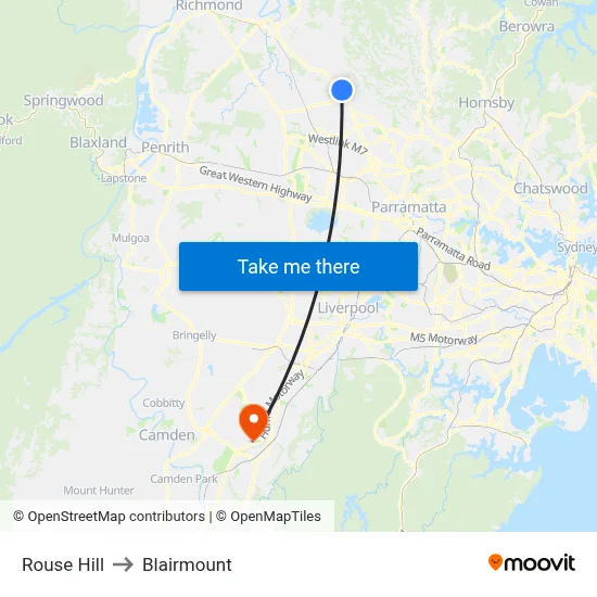 Rouse Hill to Blairmount map