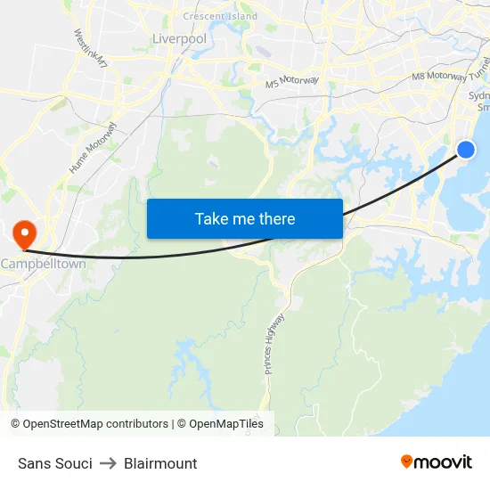 Sans Souci to Blairmount map
