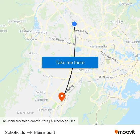 Schofields to Blairmount map