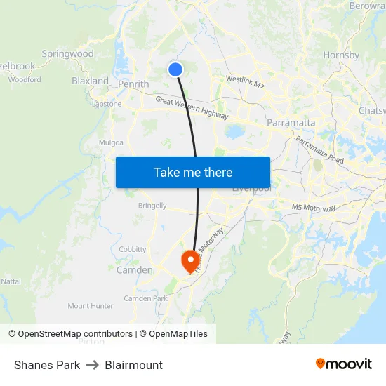 Shanes Park to Blairmount map