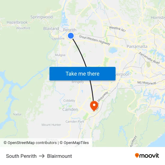 South Penrith to Blairmount map