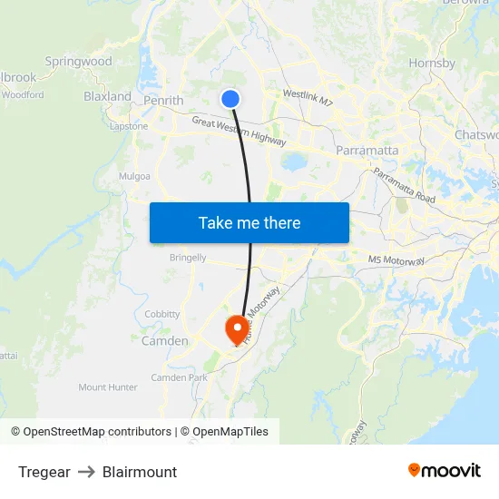 Tregear to Blairmount map