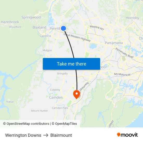 Werrington Downs to Blairmount map