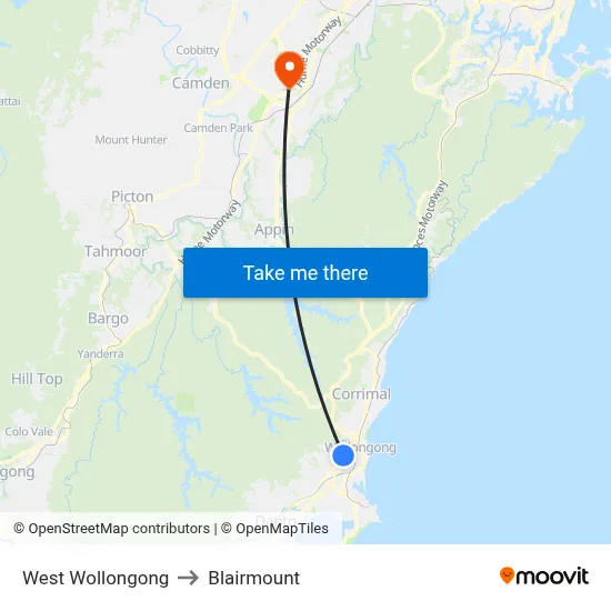 West Wollongong to Blairmount map