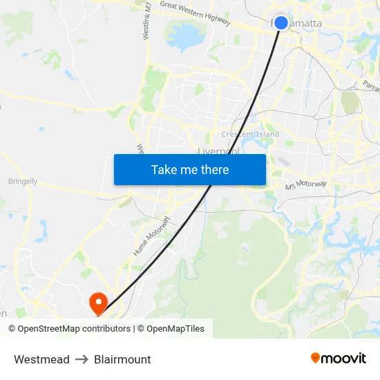 Westmead to Blairmount map