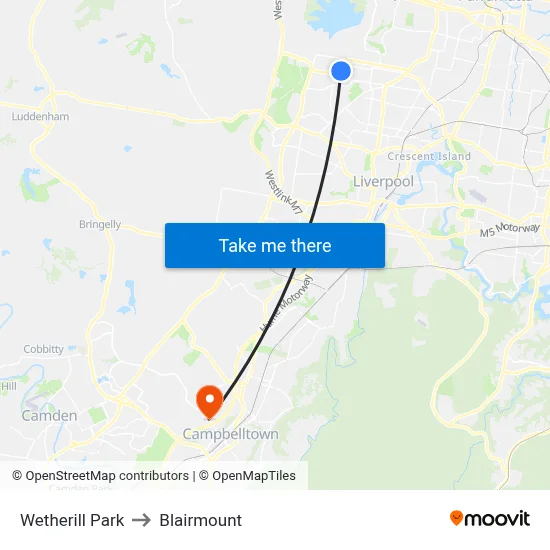 Wetherill Park to Blairmount map
