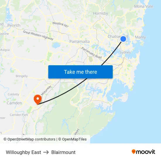 Willoughby East to Blairmount map