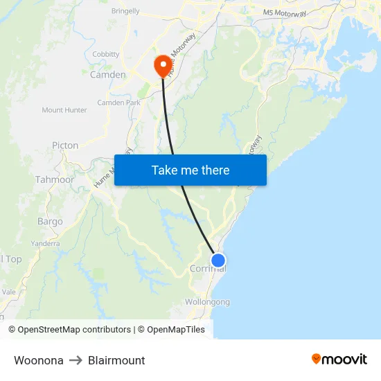 Woonona to Blairmount map