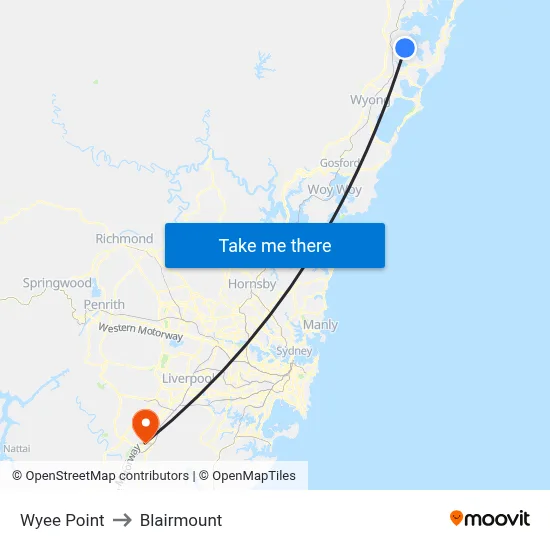 Wyee Point to Blairmount map