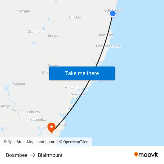 Boambee to Blairmount map