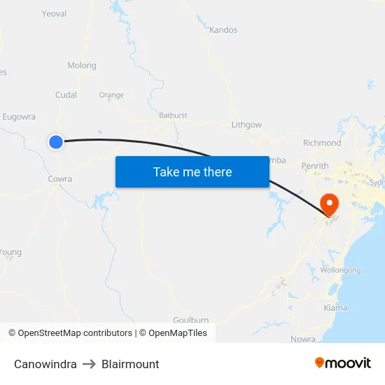 Canowindra to Blairmount map