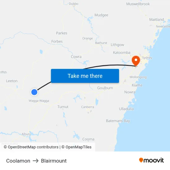 Coolamon to Blairmount map