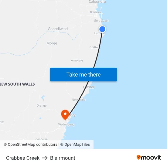 Crabbes Creek to Blairmount map
