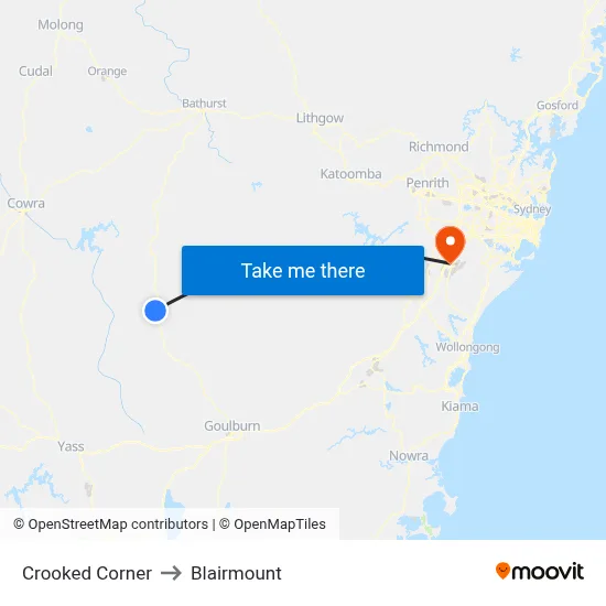 Crooked Corner to Blairmount map