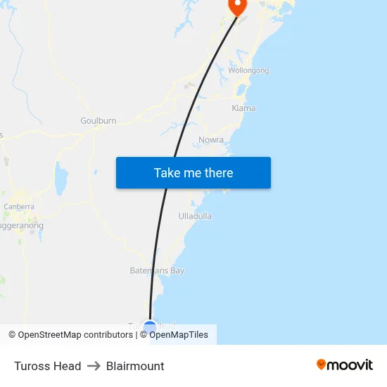 Tuross Head to Blairmount map