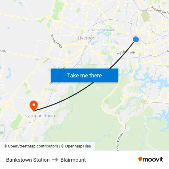Bankstown Station to Blairmount map