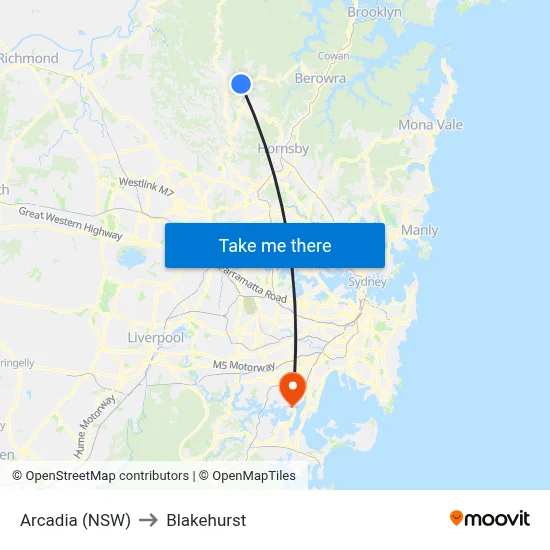 Arcadia (NSW) to Blakehurst map