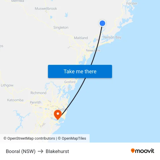 Booral (NSW) to Blakehurst map