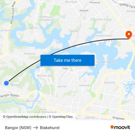 Bangor (NSW) to Blakehurst map