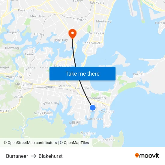 Burraneer to Blakehurst map
