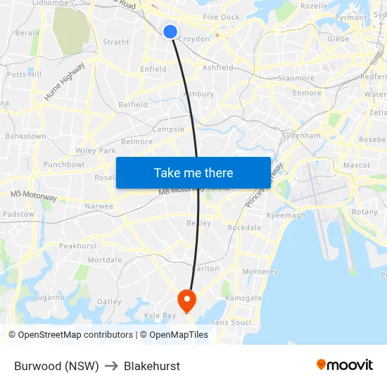 Burwood (NSW) to Blakehurst map