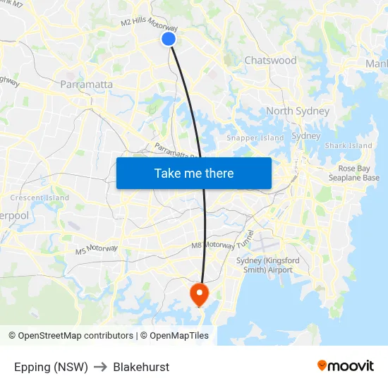 Epping (NSW) to Blakehurst map