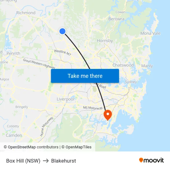 Box Hill (NSW) to Blakehurst map