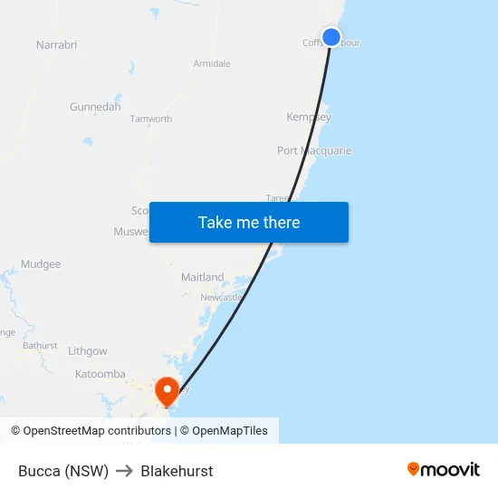 Bucca (NSW) to Blakehurst map