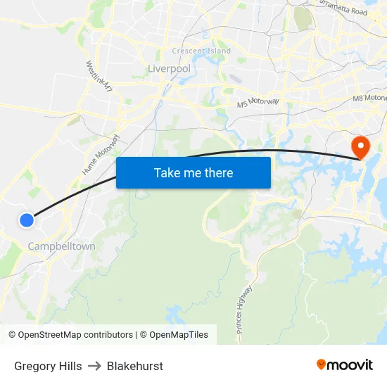 Gregory Hills to Blakehurst map