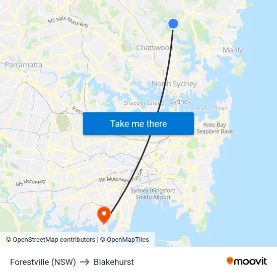 Forestville (NSW) to Blakehurst map