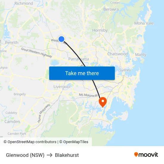 Glenwood (NSW) to Blakehurst map