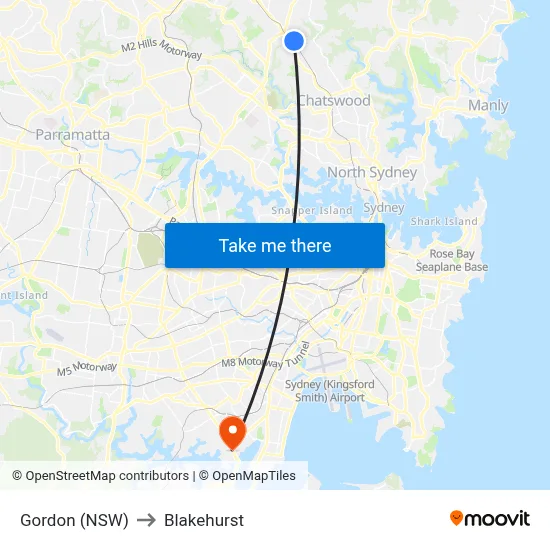 Gordon (NSW) to Blakehurst map