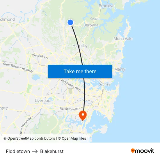 Fiddletown to Blakehurst map