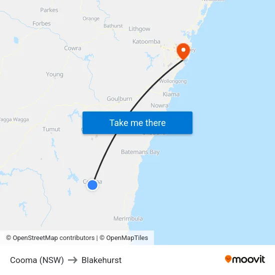 Cooma (NSW) to Blakehurst map