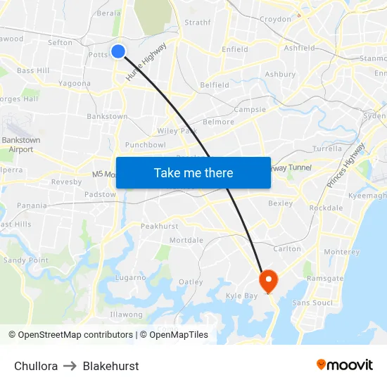 Chullora to Blakehurst map