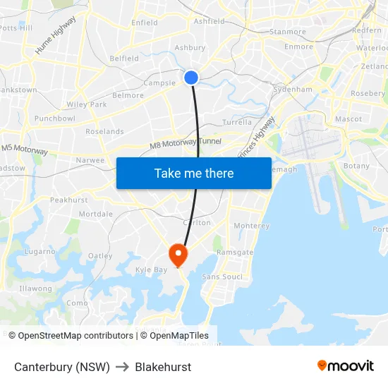 Canterbury (NSW) to Blakehurst map