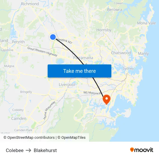 Colebee to Blakehurst map