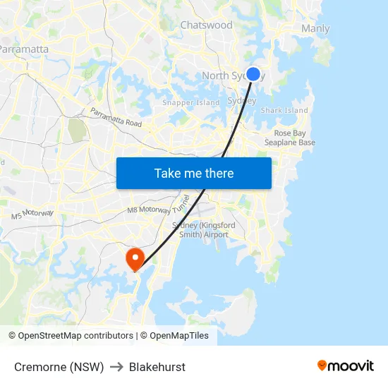 Cremorne (NSW) to Blakehurst map